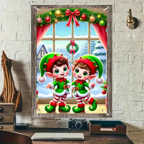 BlissYard Christmas Elf Window Cover 31x47 Inch Polyester - Image 2