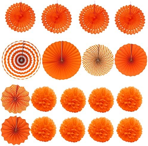 ZERODECO Party Decoration, 21 Pcs Orange Hanging Paper Fans Pom Poms Flowers, Garlands String Polka Dot and Triangle Bunting Flags for Minnie Mouse Birthday Parties Baby Showers Wedding - Image 6