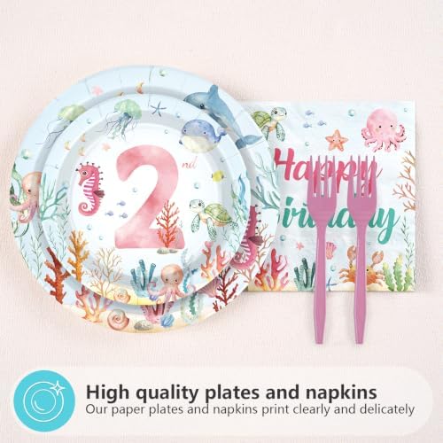 96Pcs Two The Sea Birthday Party Decorations for Girls Serves 24 - Image 3