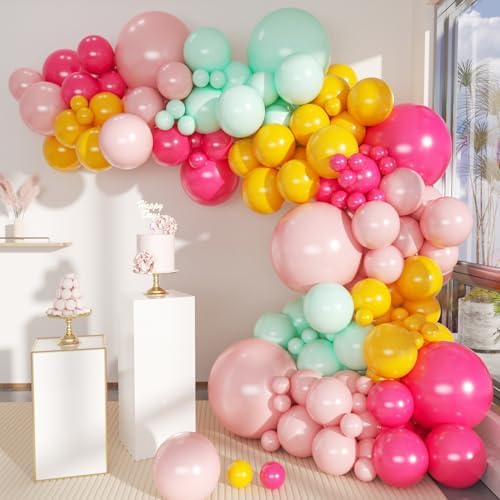MEBAY Balloons Arch Kit, 146Pcs Matte Rose Red Tender Pink Macaron Green Yellow Latex Balloon Different Sizes 18 12 10 5 Inch for Birthday Baby Bridal Shower Wedding Party Backdrop Decorations by MEBAY