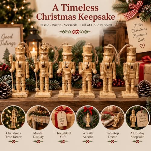 Leinuosen 6 Pcs Neutral Christmas Nutcracker Ornament Wooden Decor, Brass - Image 6