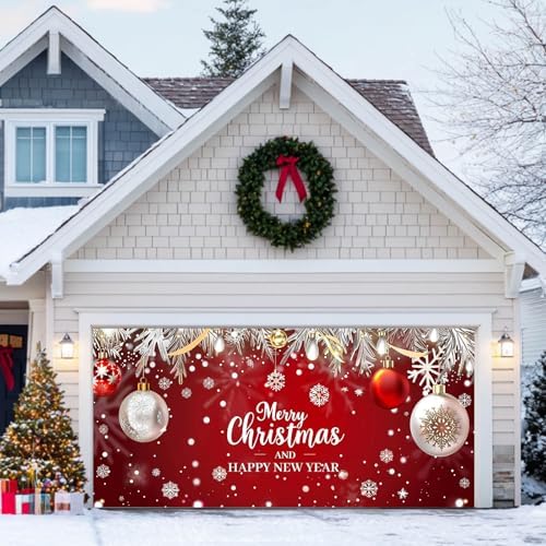 HOMETITUTE Christmas Red Silver Garage Door Cover 13x6ft - Image 5