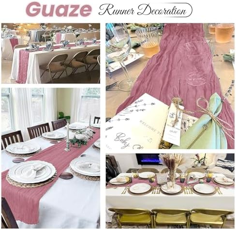 6 Pack Dusty Pink Cheesecloth Table Runner 20 x 120 inch Gauze Table Runners 10 FT Long,Semi Sheer Cheese Cloth Fabric Table Runner Bulk for Wedding,Party,Baby Shower,Bridal Shower Decoration - Image 4