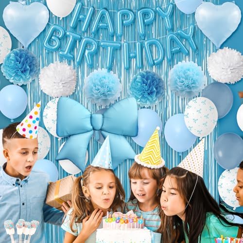 Blue Bow Birthday Decorations for Girls Women, Happy Birthday Balloons - Image 5