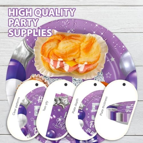 96Pcs Purple and Silver 50th Birthday Party Decorations for Women Serves 24 - Image 6