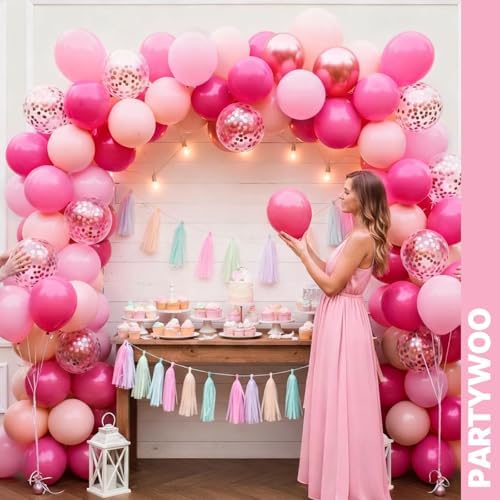 PartyWoo Hot Pink Balloons 66pcs 12 Inch Magenta Fuchsia Latex Balloons - Image 4