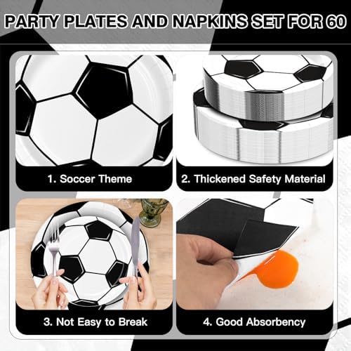 180Pcs Soccer Party Supplies Paper Plates and Napkins Serve 60 - Image 3
