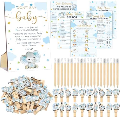 Patelai 321 Pcs Elephant Baby Shower Decorations Games Supplies for boy by Patelai