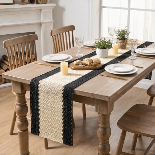 Artoid Mode Black Farmhouse Rustic Paper Braided Table Runner, Seasonal Halloween Woven Kitchen Dining Table Decoration for Home Party Decor 12x90 Inch - Image 4