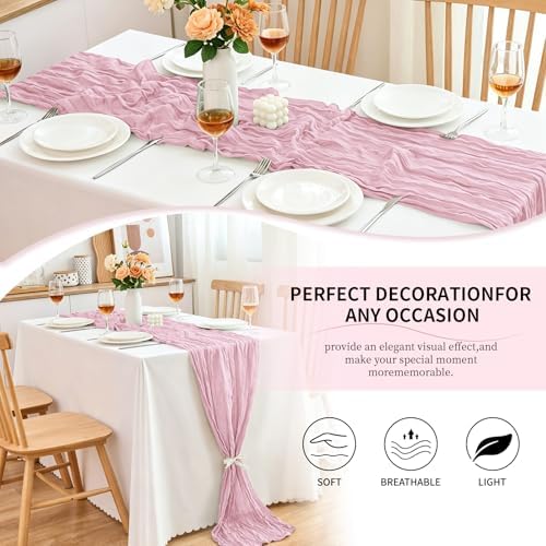 20 Pack Light Pink Cheesecloth Table Runner, 17x108 Inch Semi Sheer Boho Gauze Cheese Cloth Fabric Table Runners for Wedding Party Baby Shower Birthday Garden Farmhouse Table Decor - Image 4