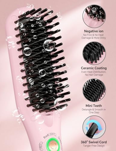 LANDOT Mini Heated Hair Straightener Brush, Dual Voltage Travel Hot Comb - Image 4