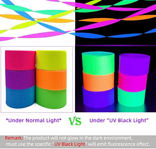 2016 feet Glow Party Neon Streamer Decorations Glow Crepe Paper Streamers UV Reactive Fluorescent Neon Paper Streamers Glow in the Dark Party Supplies and Decorations Wedding Birthday Blacklight Party - Image 3