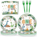 96Pcs One A Saurus Dinosaur 1st Birthday Plates and Napkins Boho Dino First Party Decorations Dinosaur First Dessert Plates Cartoon Jungle Dino 1st Tableware for 24 Guests Kids Birthday Party Supplies by CHUNNIN