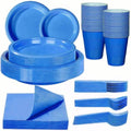WELLIFE 210Pcs Blue Plastic Plates,Party Plates and Cups and Napkins Sets by WELLIFE