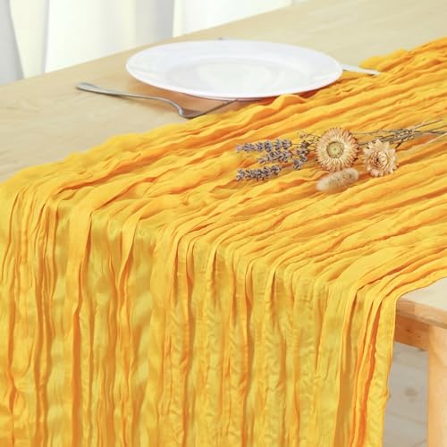1 Pack Gold Cheesecloth Table Runner 120 Inch Boho Wedding Decor by Fixwal