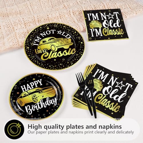 Greencian 96Pcs Classic Car Gold Black Birthday Decorations Serve 24 - Image 4
