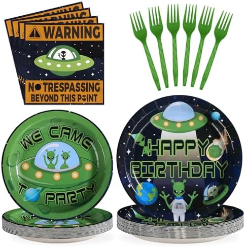 96Pcs Aliens Birthday Party Supplies for Boys Serves 24 by Grencian
