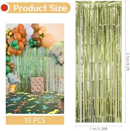 10 Pack Light Green Backdrop Curtain 3.2ft x 8.2ft Metallic Tinsel Foil Fringe Curtains Photo Booth Background for Birthday Party Decoration Baby Shower Engagement Wedding Christmas Decoration - Image 3