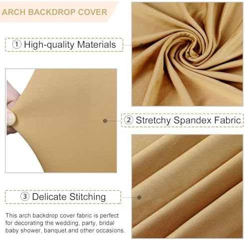 FANPROMS Khaki Arch Cover Set of 2 Arch Backdrop Stand Cover 6FT 7.2FT Spandex Fitted Arch Backdrop Cover Brown Wedding Arch Covers Stretchy Backdrop Arch Cover Backdrop Fabric for Wedding Party Decor - Image 4