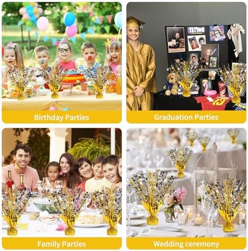 6 Pack Metallic Foil Spary Centerpieces for Tables, Gold Silver Black Centerpieces for Tables Decorations, Star Brust Table Centerpieces for Birthday Graduation Wedding Baby Shower Party - Image 5