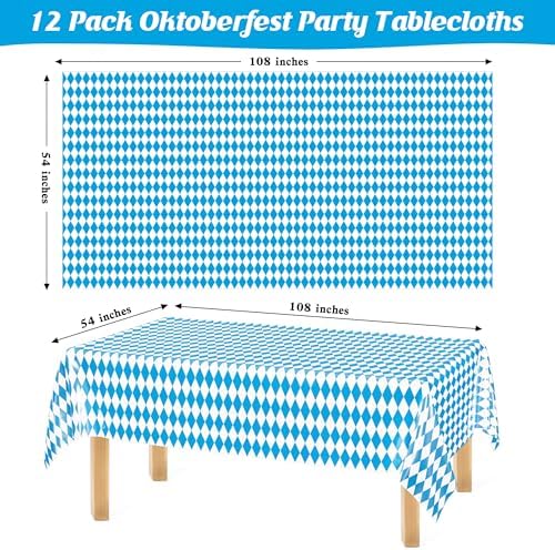 12 Pack Oktoberfest Tablecloths Bulk 54 x 108 Inch Plastic Bavarian Style - Image 2