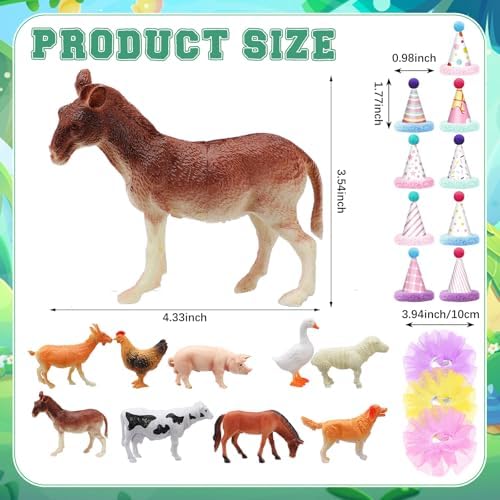 Weysat 27 Pcs Farm Animal Cake Toppers with Birthday Hat Tutu Skirt - Image 2