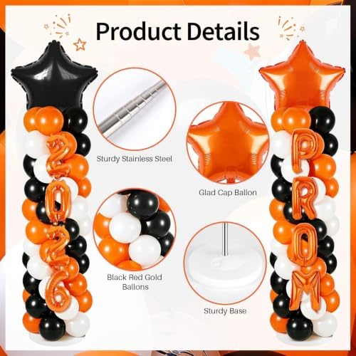 2026 Prom Balloon Arch Kit, Orange Black and White Graduation Party Decorations with Balloon Columns, Star Foil Balloons, Number & PROM Letter Balloons, Stands and Pump - Image 3