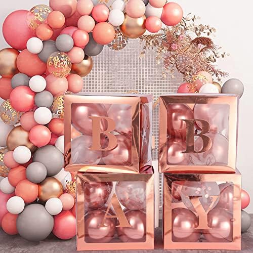 Voircoloria Balloon Boxes with Letters Gift Box, Rose Gold, 4 Clear Boxes - Image 4