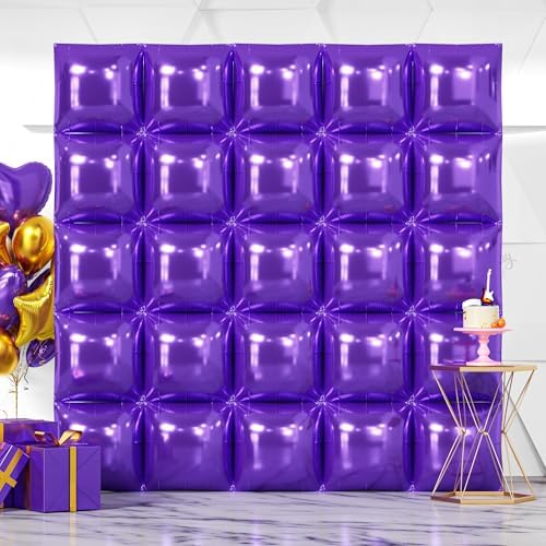NISOCY 25PCS Metallic Purple Square Foil Balloons Wall Backdrop by NISOCY
