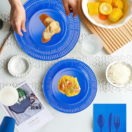 210pcs Blue Plates And Napkins Party Supplies -Plastic Silverware, Paper Cups And Plates.Napkinsdisposable Party Cutlery Set Serves 30 - Image 6