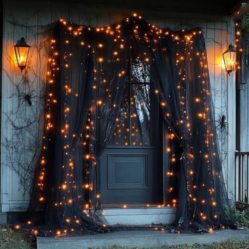 Black Tulle Backdrop Curtain with Lights for Decor, 10x10FT - Image 6