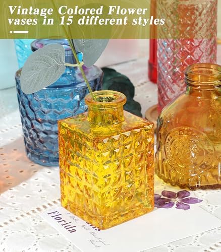 Set of 30 Colorful Glass Bud Vases Small Textured Flower Vases - Image 4