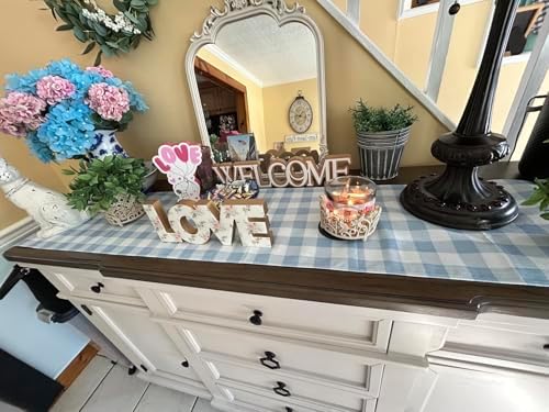 Dusty Blue Gingham Table Runner Blue Checkered Boy Girl Baby Shower Birthday Party Decoration Home Dining Kitchen Island Decor (13" x 72") - Image 7