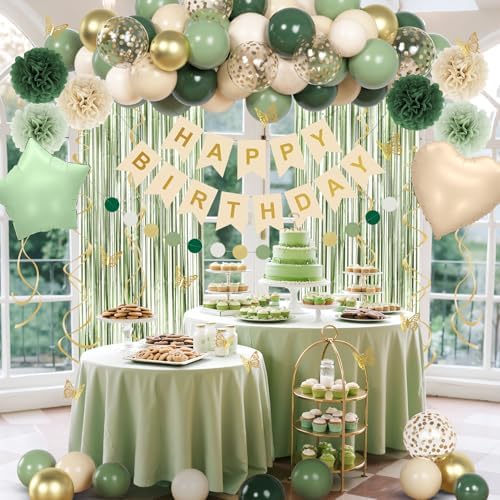 Sage Green Birthday Party Decorations for Women Girl Happy Birthday Banner - Image 7