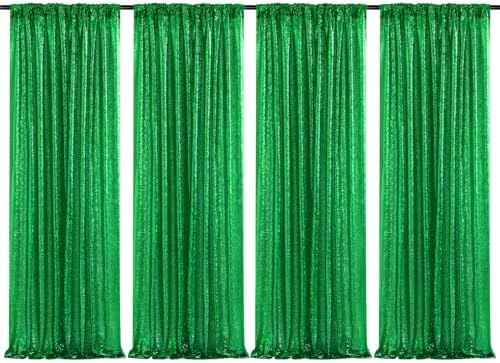 Green Sequin Backdrop Curtains-4 Panels 2FTx8FT Green Backdrop for St Patricks Day, Glitter Party Decorations Background Drapes for Wedding Birthday Anniversary Graduation Photo Booth Decor by SoarDream
