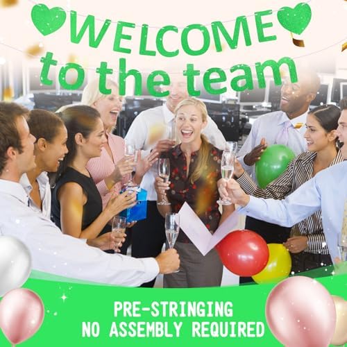 Pre-Strung Glitter Welcome to the Team Banner Welcome Banner Welcome Decorations for Office New Hire Events Corporate Onboarding & Team Building Parties (Green) - Image 6