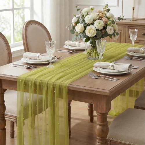 Artoid Mode Pearl Green Gauze Table Runner 10FT Home Decor - Image 3