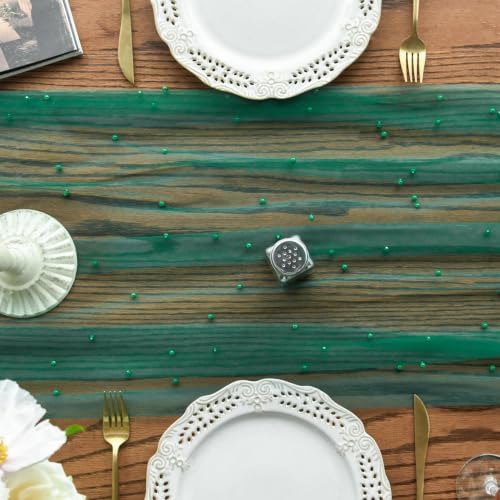 Artoid Mode 3-Pack Pearl Dark Green Gauze Table Runner 10FT Home Decor - Image 5