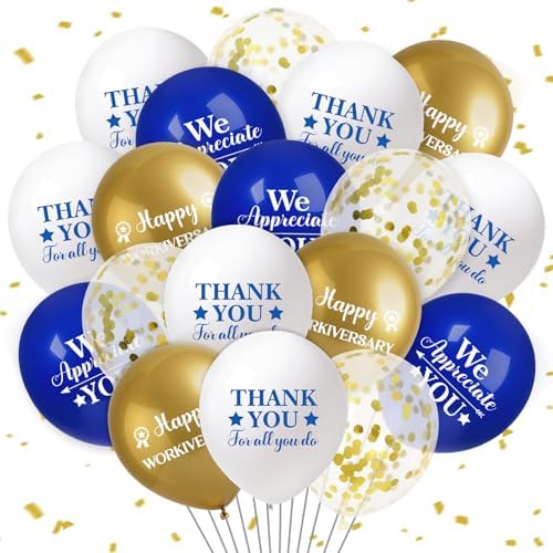 40pcs Happy Work Anniversary Decorations Balloons Blue Gold Happy Workiversary Thank You We Appreciate You Balloons Work Anniversary Decorations for Office Employee Appreciation Gifts for Worker by Unknown
