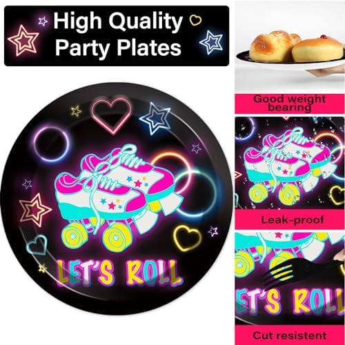 50 Guests Roller Skating Plates and Napkins Party Supplies Retro Roller Skate Party Decorations Disposable Tableware Set Let's Roll Dinnerware Favor for Boys Girls Teens Birthday, 200PCS - Image 3