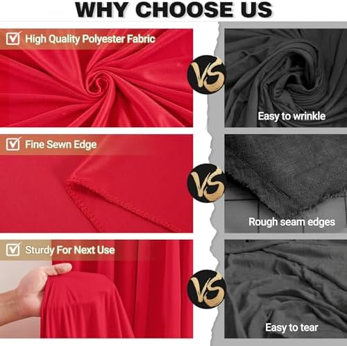 30x10ft Red Backdrop Curtain Panels for Parties - Wrinkle Free Polyester Photo Curtain Backdrop Wedding Back Drop Fabric Drapes for Party Decorations Background for Photography - Image 5