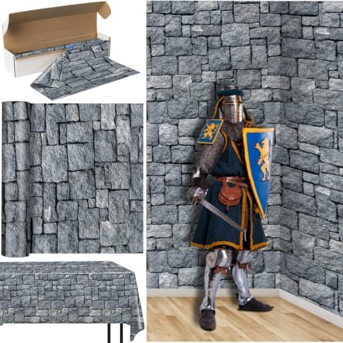 200 FT x 54 Inch Stone Wall Plastic Tablecloth Roll, Stone Wall Backdrop by Unknown