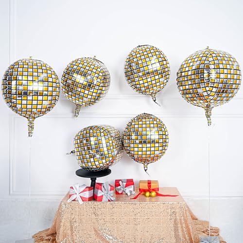 6pcs 22 Inch Gold Disco Ball Balloons, Gold Silver Big Disco Balloons, 4d Large Foil Aluminum Balloon For Birthday Baby Shower 70s 80s 90s Theme Party Wedding Engagement Graduation New Year Decoration - Image 3