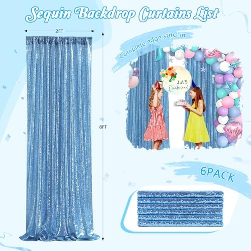 Baby Blue Backdrop Curtains for Party Sequin Fabric 12ftx8ft for Wedding - Image 2
