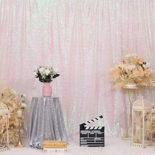 Juya Delight White Iridescent Sequin Backdrop, 6ftx6ft Glitter Photo Backdrop Curtain for Birthday Party Wedding Festival Ceremony - Image 2