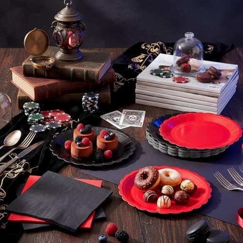 120 Pcs Red and Black Paper Plates and Napkins,7In Scalloped Plate - Image 5