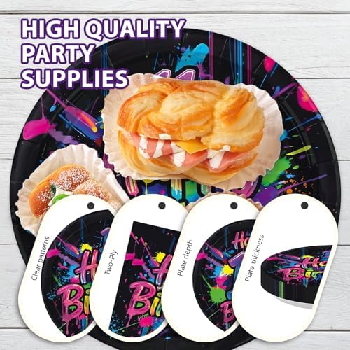 96 Pcs Neon Graffiti 11th Birthday Party Decorations, Serves 24 - Image 6
