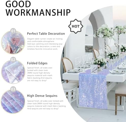 VHH 10 Packs 12 x 72 inches Mermaid Purple Sequin Table Runner - Image 3