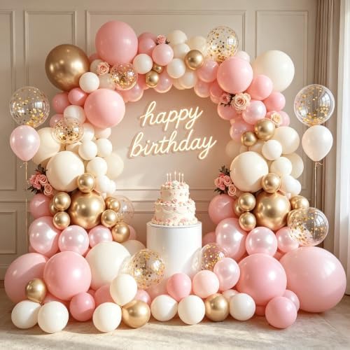 Blocesa Pearl Pink and Gold Balloons Arch Kit Double Stuffed,Party Decor. - Image 6