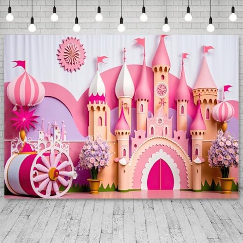 12x6ft Princess Castle Backdrop Pink Purple Floral Girl Birthday Photography Background Kids Birthdays Newborn Baby Shower Banner Decorations Wedding Party Portrait Photo Booth Prop - Image 3